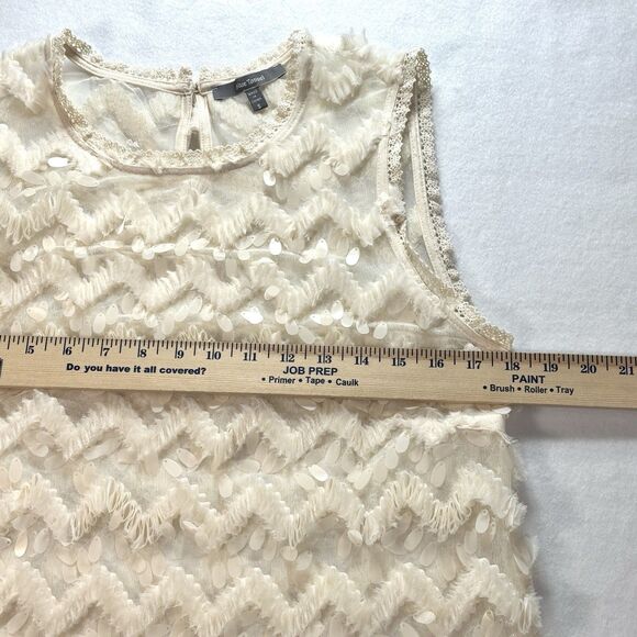 Anthropologie BLUE TASSEL Ivory Semi Sheer Top Sleeveless Embellished - Picture 7 of 10